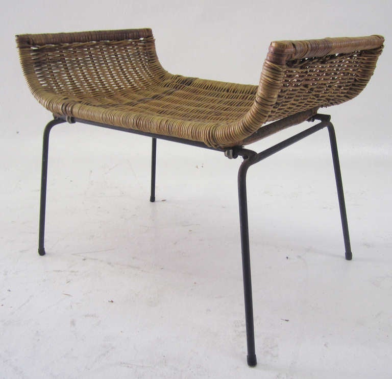 Mid-Century Modern Petite Rattan Stool by Danny Ho Fong