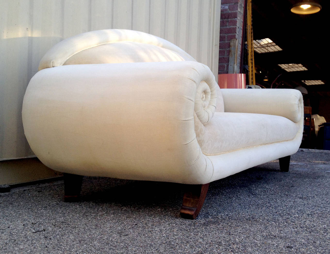 Extravagant Hollywood Regency Sofa with Scrolled Arms In Good Condition In Pasadena, CA
