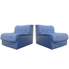 Pair of De Sede DS-11 Grey-Blue Leather Slipper Chairs