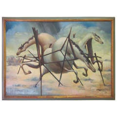 Mid-Century Painting of Three Horses