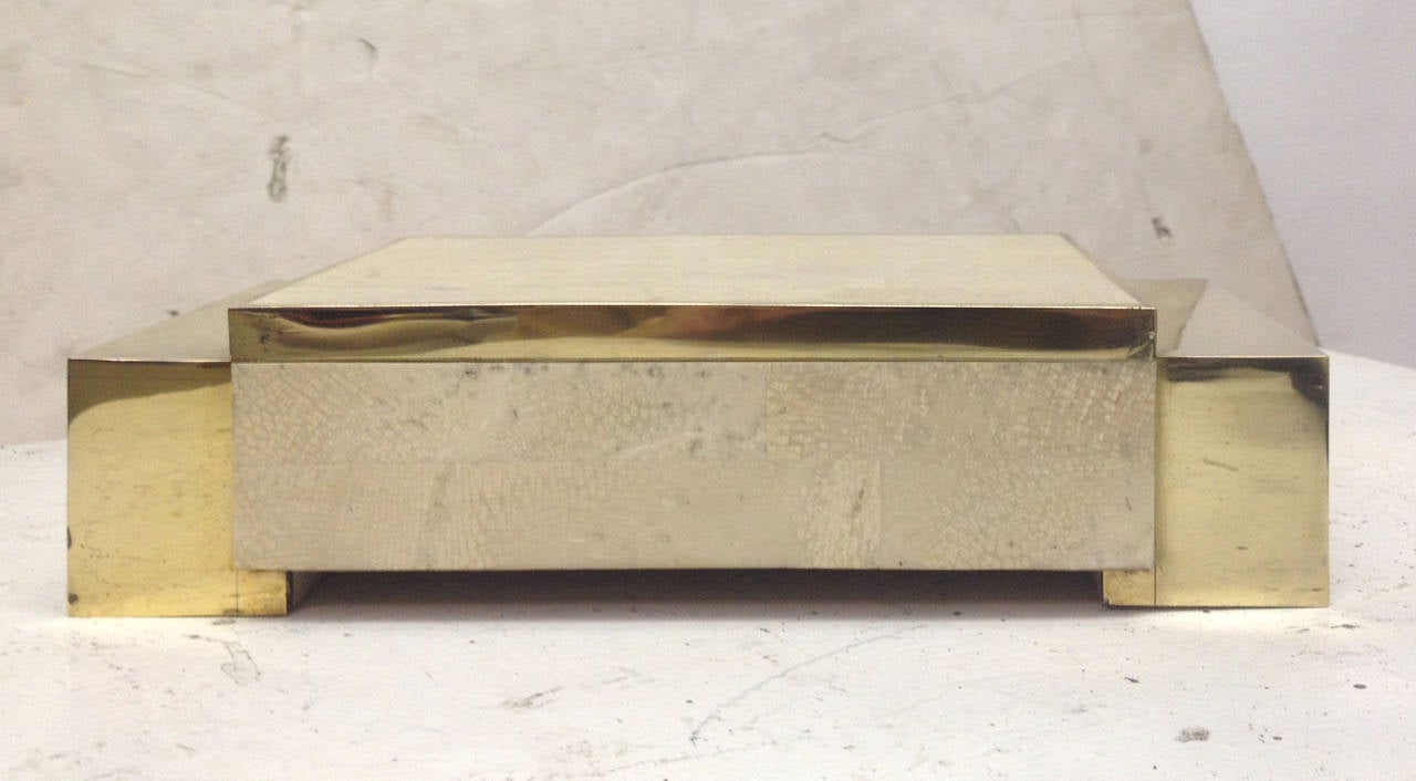 Architectural Brass & Tessellated Stone Jewelry Box In Excellent Condition In Pasadena, CA