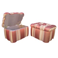 Retro Striped Tufted Storage Ottomans, Pair