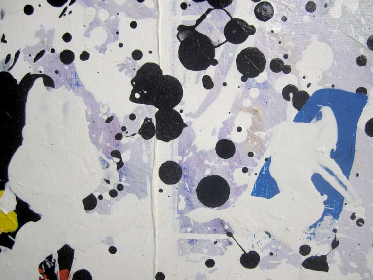 This huge painting by California artist Gerald Campbell features paint splotches, glued coins, and other intricate details that make this an intriguing piece to pore over. The splotches and scale of the work recall artist Sam Francis, whose graphic