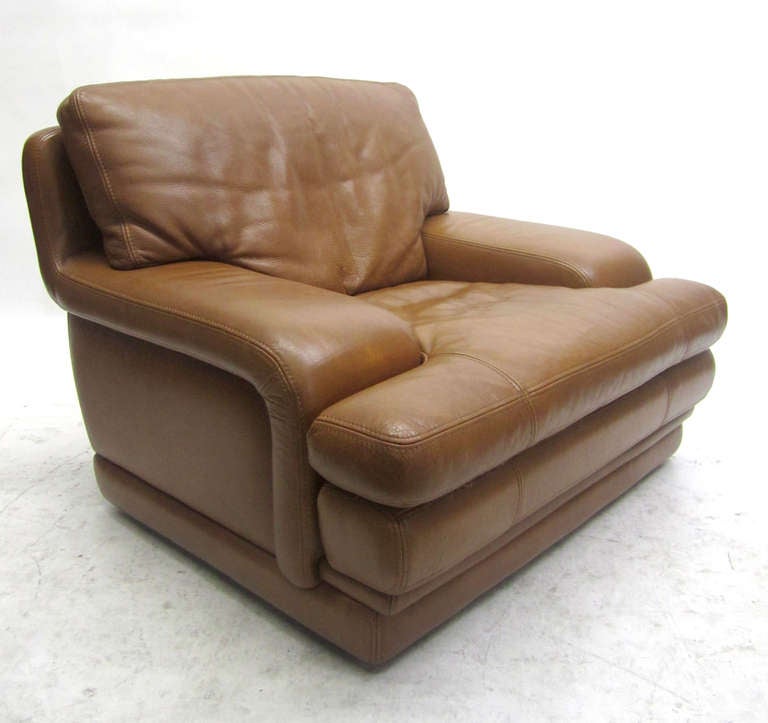 French Roche Bobois Leather Recliner & Ottoman