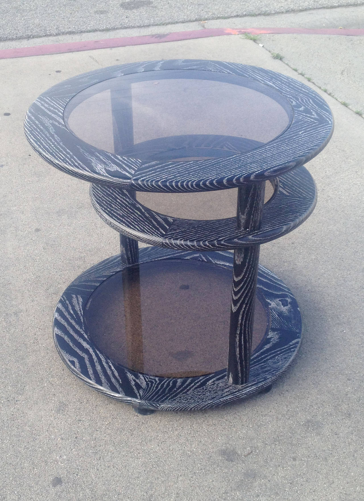 Circular Side Table with Swinging Central Tier In Excellent Condition In Pasadena, CA