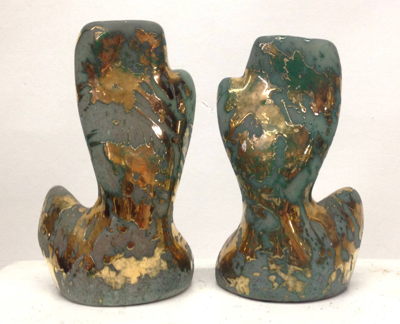 20th Century Gilded and Oxidized Man and Woman Sculptures