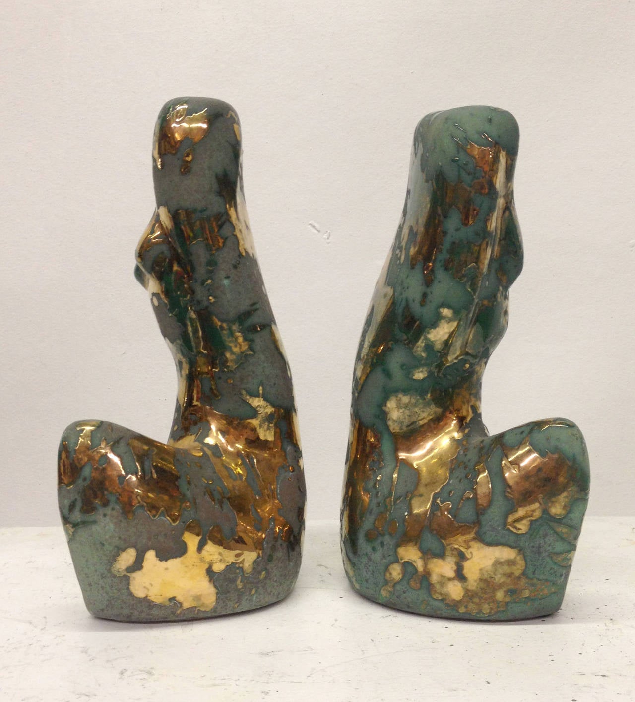 Porcelain Gilded and Oxidized Man and Woman Sculptures