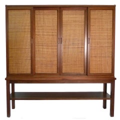 Caned Door Cabinet in the Manner of Edward Wormley