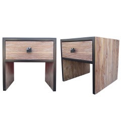 Cerused Mid-Century Nightstands / Side Tables with Marble Drawer Pulls