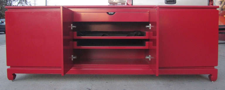 Mid-20th Century Impressive Red Lacquer Credenza / Buffet / Sideboard