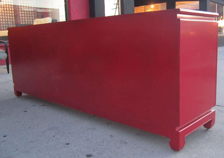 Wood Impressive Red Lacquer Credenza / Buffet / Sideboard