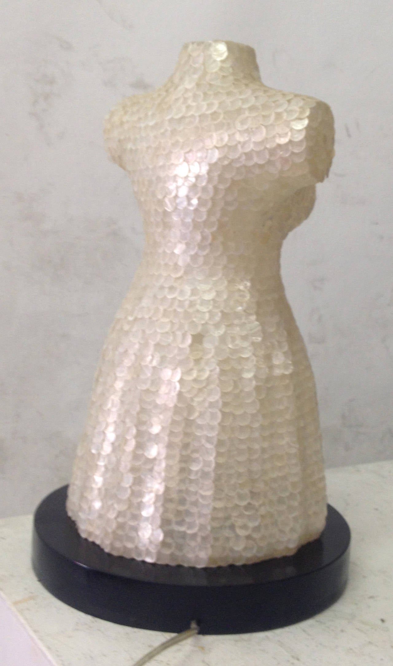 20th Century Capiz Paillette Dress Form Table Lamp