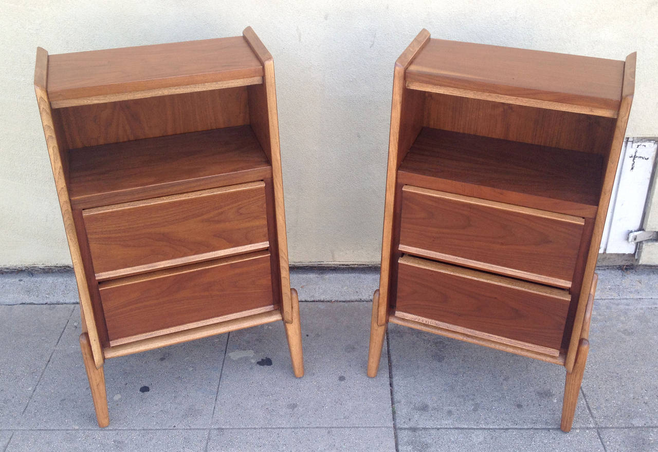 Mid-Century Modern Pair of Two-Tone 1950s French Nightstands or Cabinets