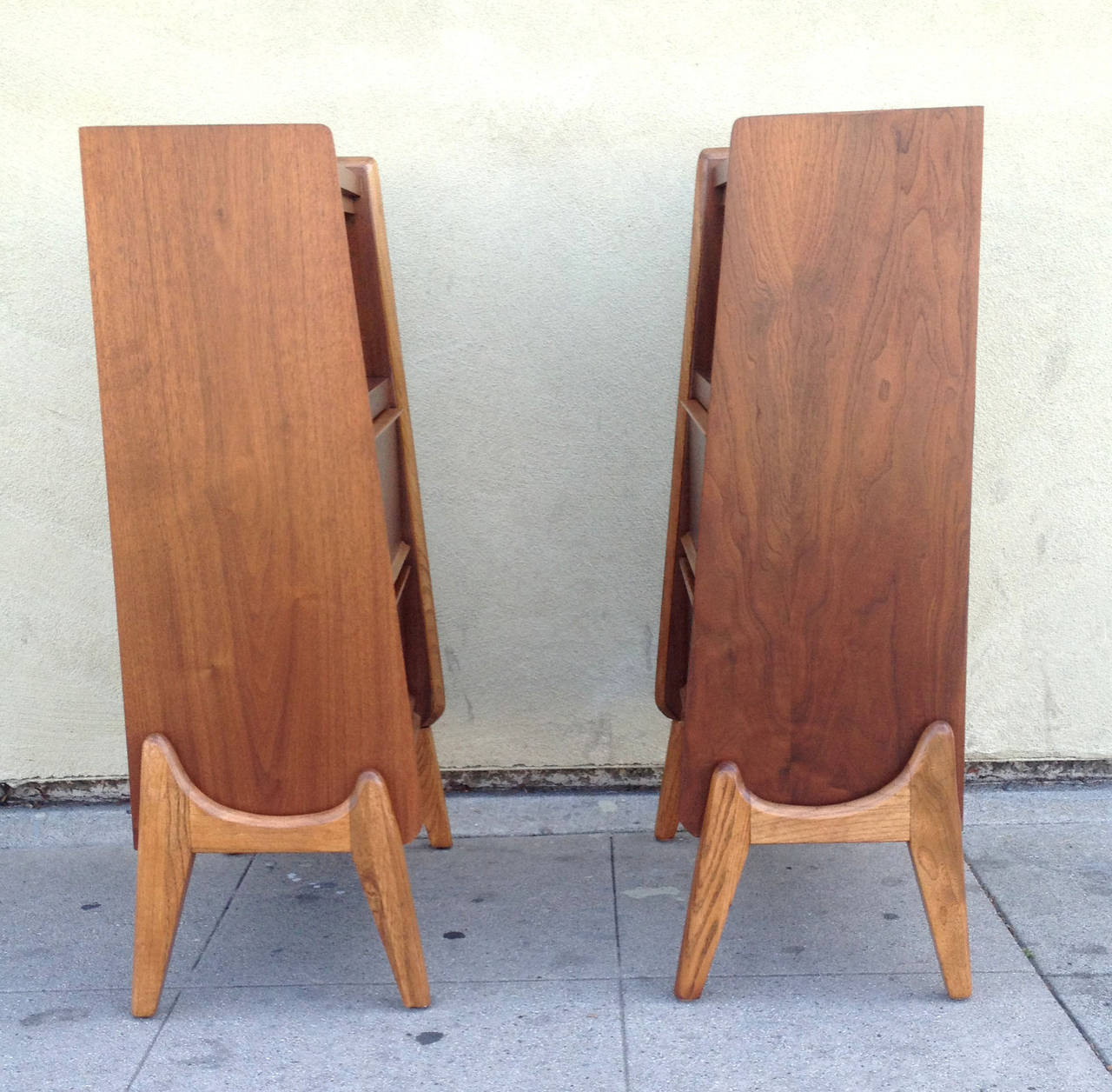 Walnut Pair of Two-Tone 1950s French Nightstands or Cabinets