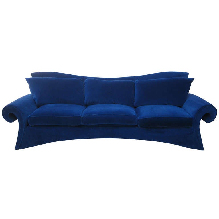 Striking 1980s Sofa in Blue Velvet by Goodman Charlton at 1stDibs