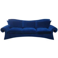 Retro Striking 1980s Sofa in Blue Velvet by Goodman Charlton