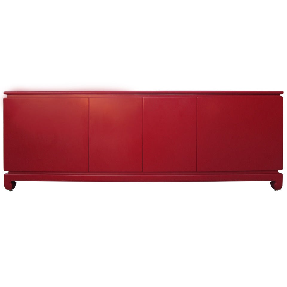 Impressive Red Lacquer Credenza / Buffet / Sideboard