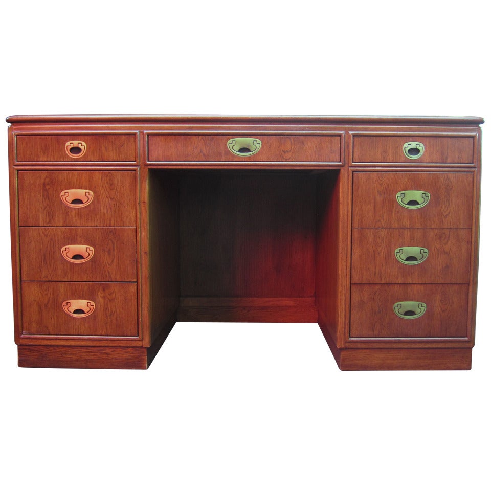 Handsome Pedestal / Campaign Desk by Drexel