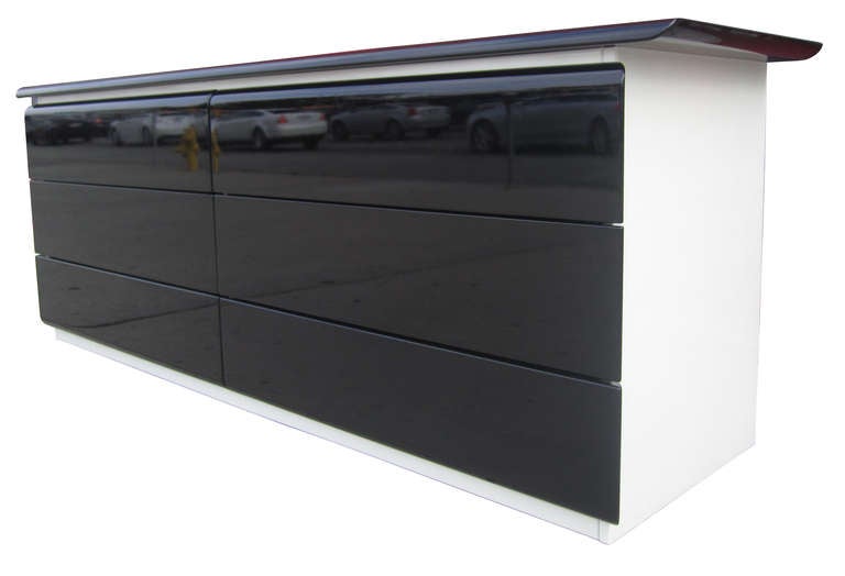 Glossy Black 6-Drawer Dresser by Rougier