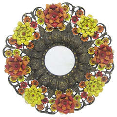 Decorative Enamel Mirror with Floral Motif