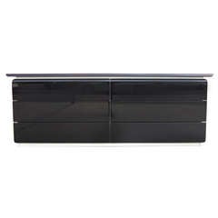 Vintage Glossy Black 6-Drawer Dresser by Rougier
