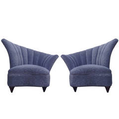 Pair of Hollywood Regency Scalloped Asymmetrical Lounge Chairs