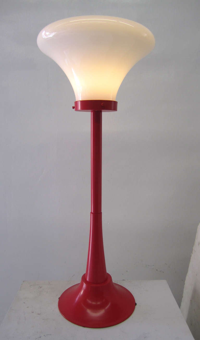 Cadmium Red Industrial Lamp In Excellent Condition In Pasadena, CA