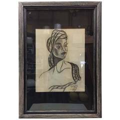 Charcoal Portrait of Unknown Beautiful African Woman Signed: Jones 1944