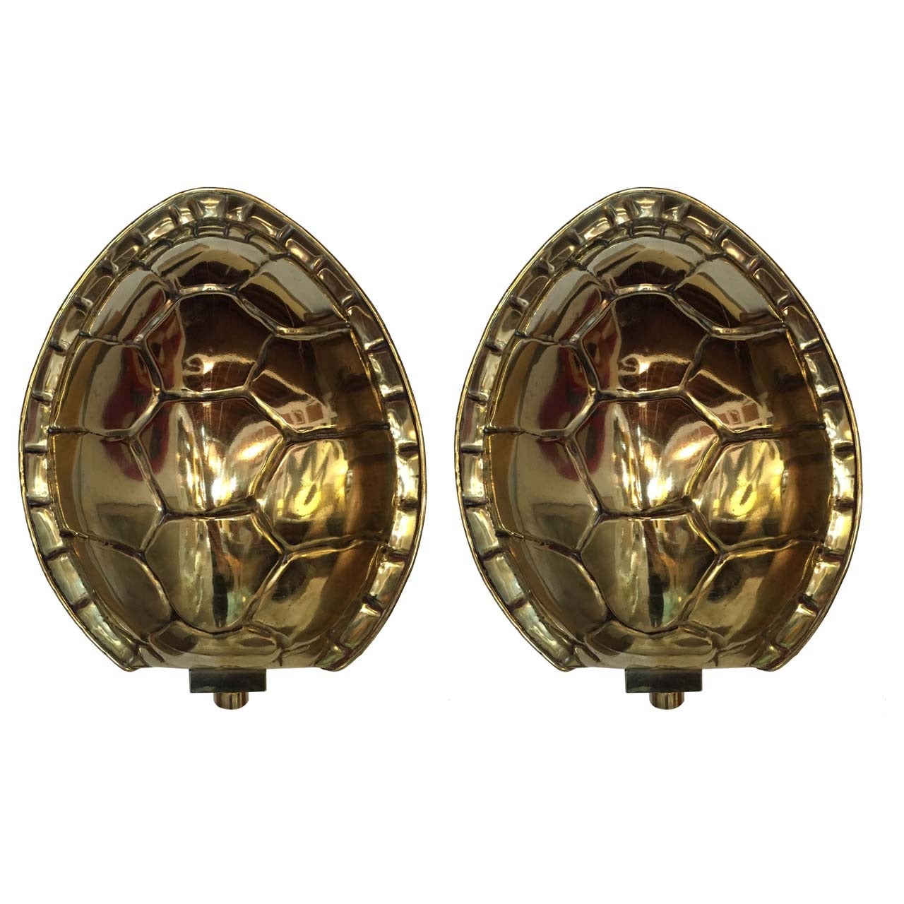 Rare Pair of Polished Brass Tortoiseshell Sconces Attributed to Arthur Court