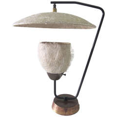 Rare 1950s Bobrick Style Compressed Fiberglass + Brass Table Lamp 11
