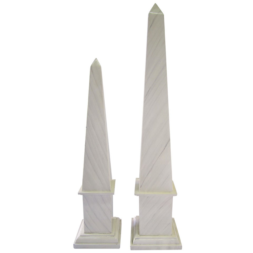 White Faux Marble Obelisks, Pair