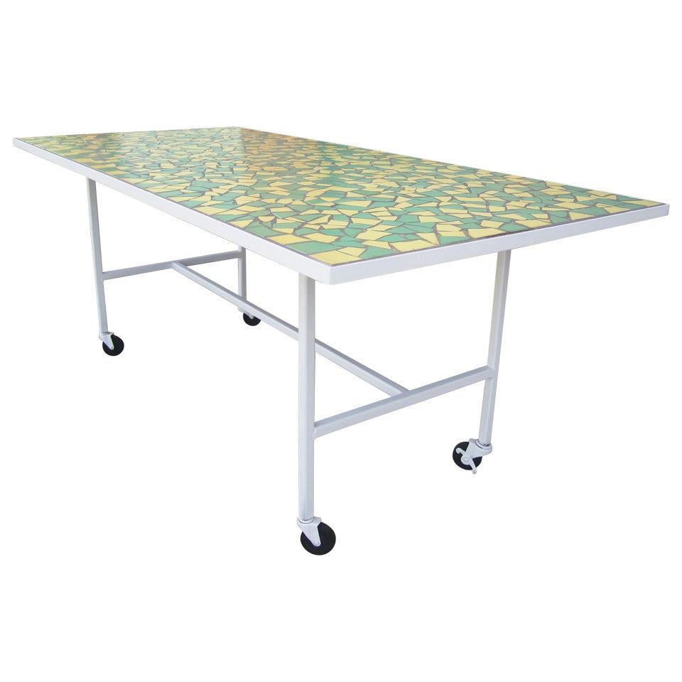 Mid Century Modern Mosaic Top Dining Table, Indoor/Outdoor
