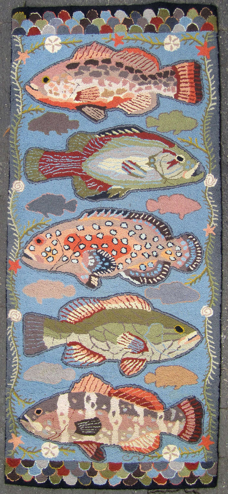 Unusual Hooked Rug with Fish Motif at 1stDibs