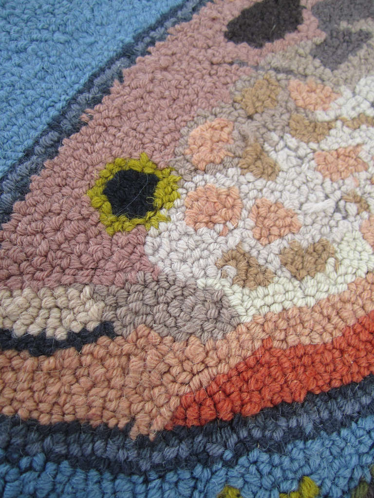 Japanese Unusual Hooked Rug with Fish Motif