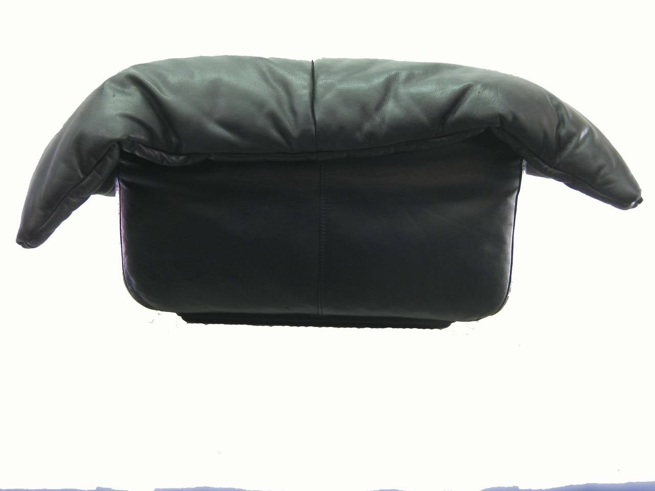 French Black Leather Ottoman by Ligne Roset
