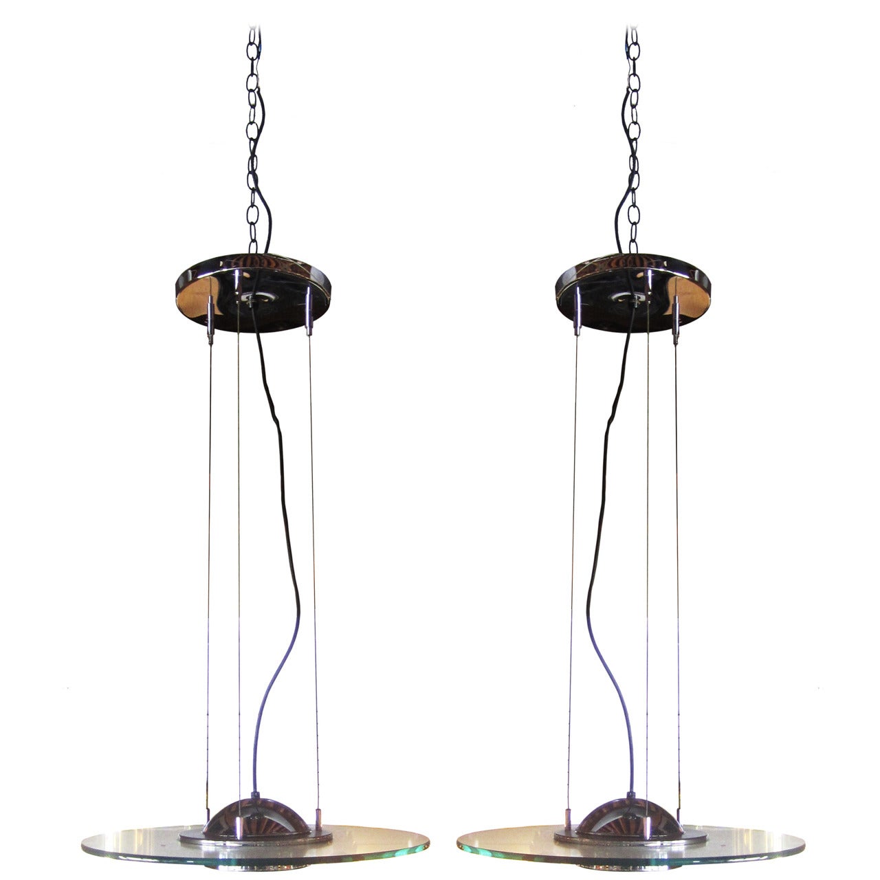 Glass and Chrome Suspension Lamps by Kovacs, Pair
