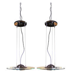Glass and Chrome Suspension Lamps by Kovacs, Pair