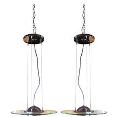 Glass and Chrome Suspension Lamps by Kovacs, Pair