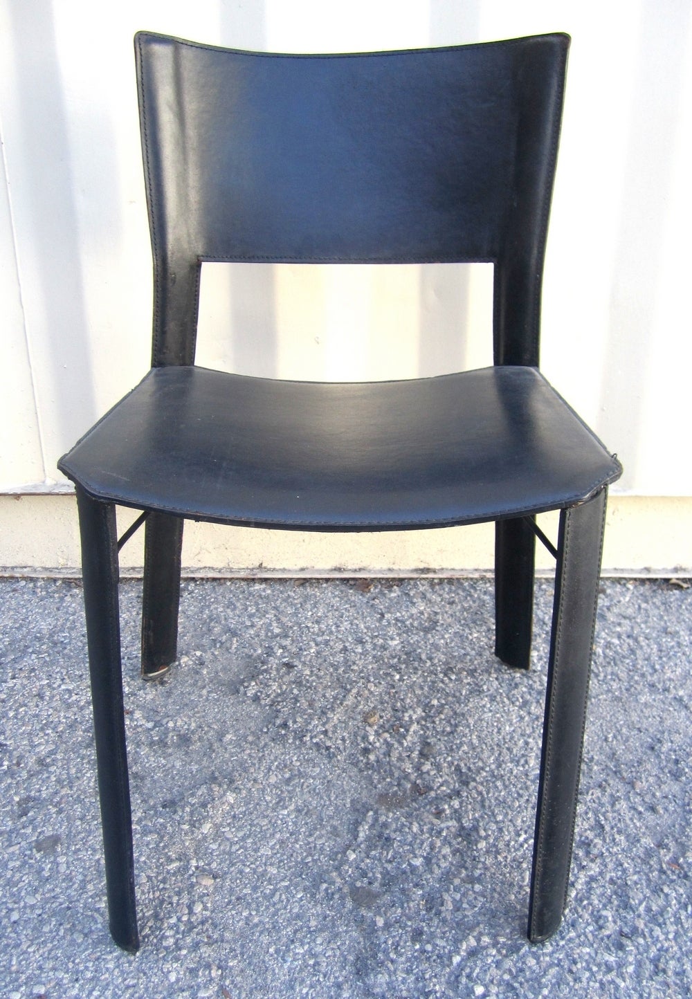 Italian Set of Four Black Leather Dining Chairs