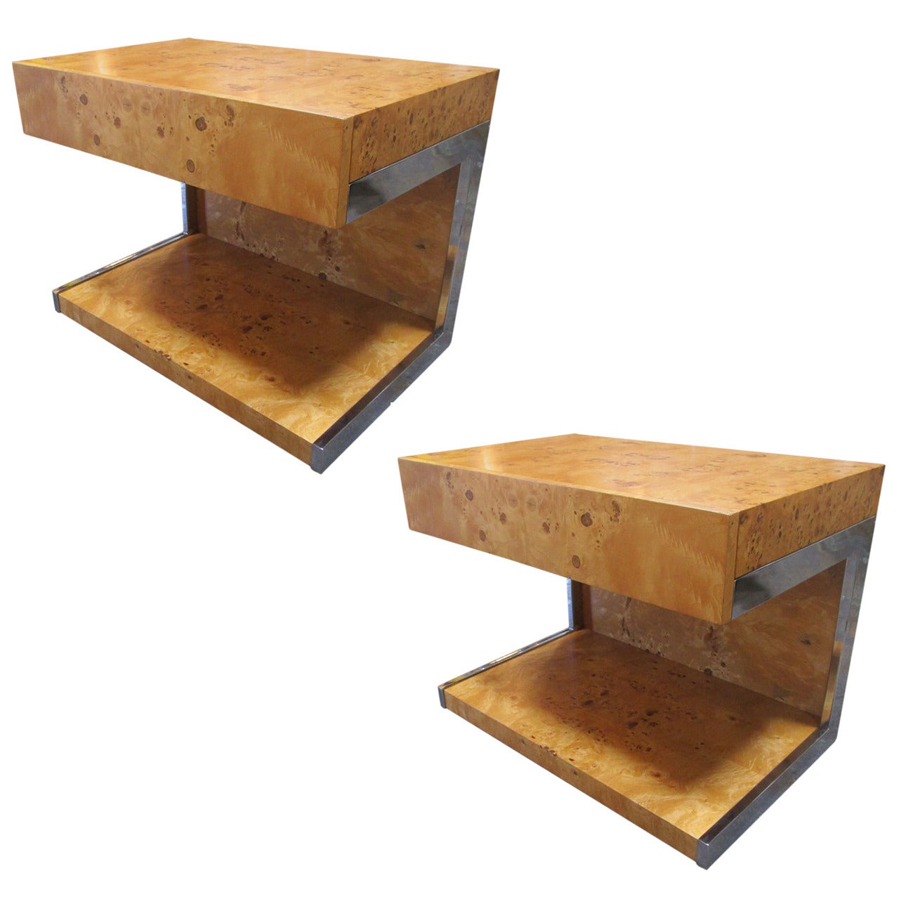Pair of Bird's Eye Maple Side Tables by Milo Baughman