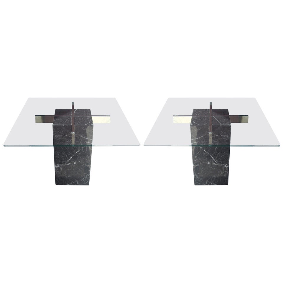 Pair of Italian Marble Pedestal Side Tables by Artedi
