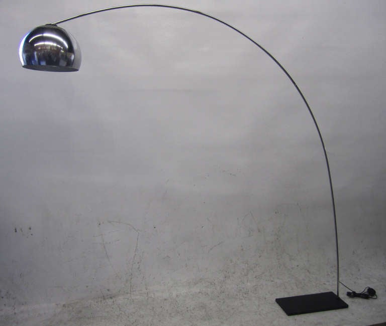 Mid-Century Modern Minimal Chrome Arc Lamp after Castiglioni