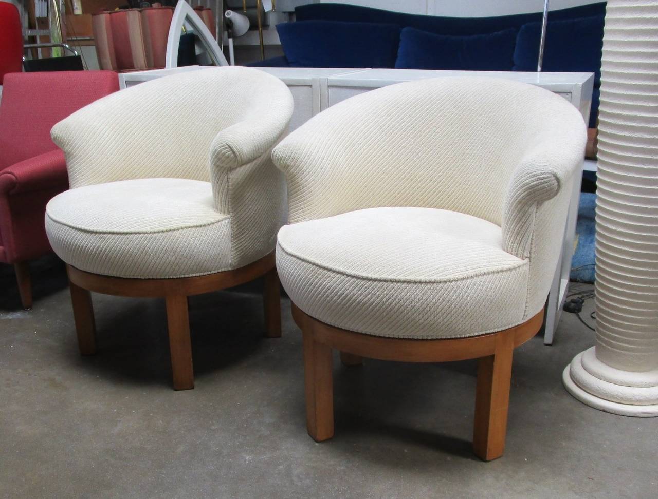 Pair of Off-White Corduroy Swivel  Chairs by Harvey Probber 2