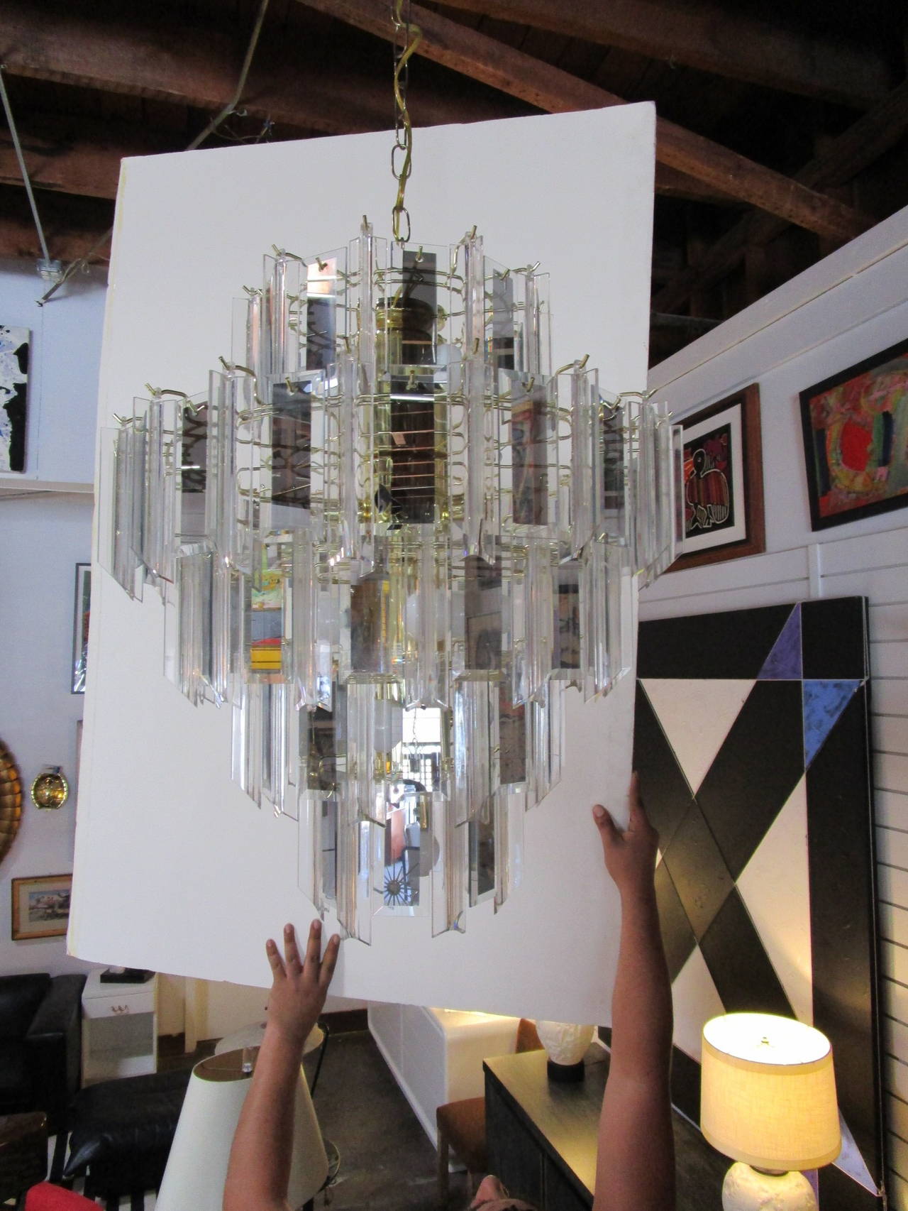Mid-Century Modern Five-Tier Lucite Resin and Glass Pendant Chandelier 1