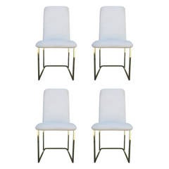 Set of Four Minimalist Brass Dining Chairs by Milo Baughman for DIA