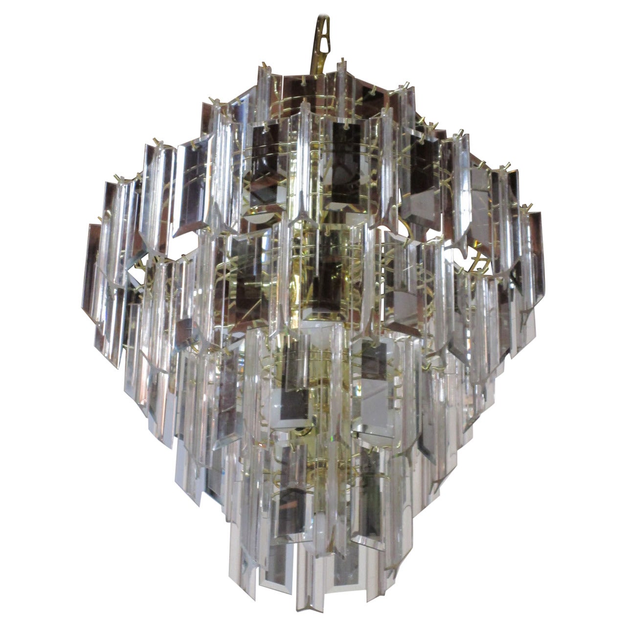 Mid-Century Modern Five-Tier Lucite Resin and Glass Pendant Chandelier