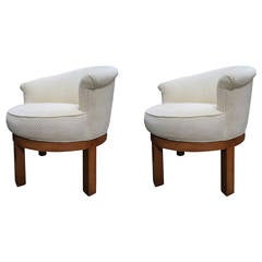 Pair of Off-White Corduroy Swivel  Chairs by Harvey Probber