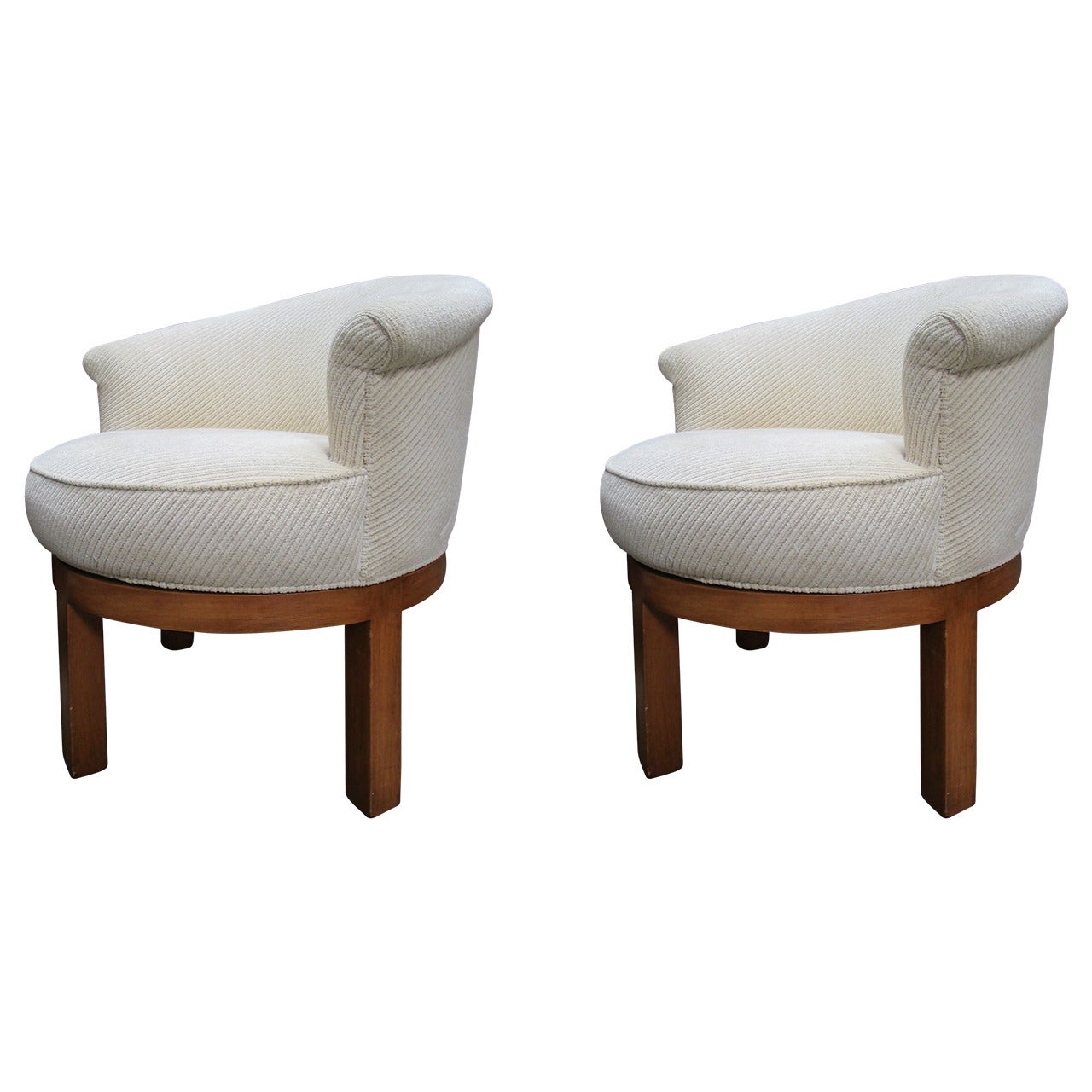Pair of Off-White Corduroy Swivel  Chairs by Harvey Probber