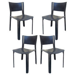 Set of Four Black Leather Dining Chairs