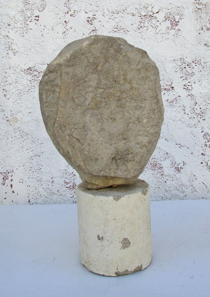 Naive or Primitive Stone Bust  on Stone  Base by Edgar Ewing